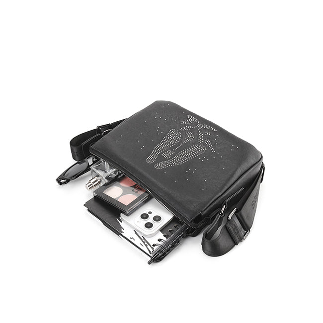 Sparkle Messenger Bag In Black